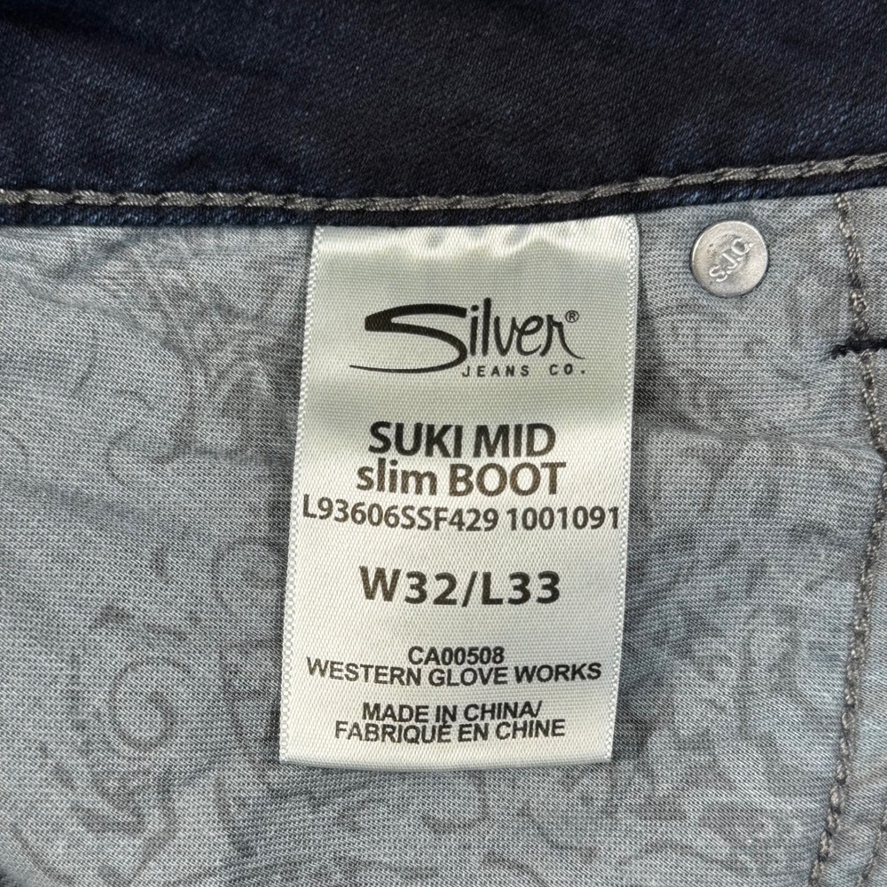 Silver Jeans Co Suki Mid Slim Bootcut Dark Wash Embroidered Studded W32 L33 - Picture 4 of 11
